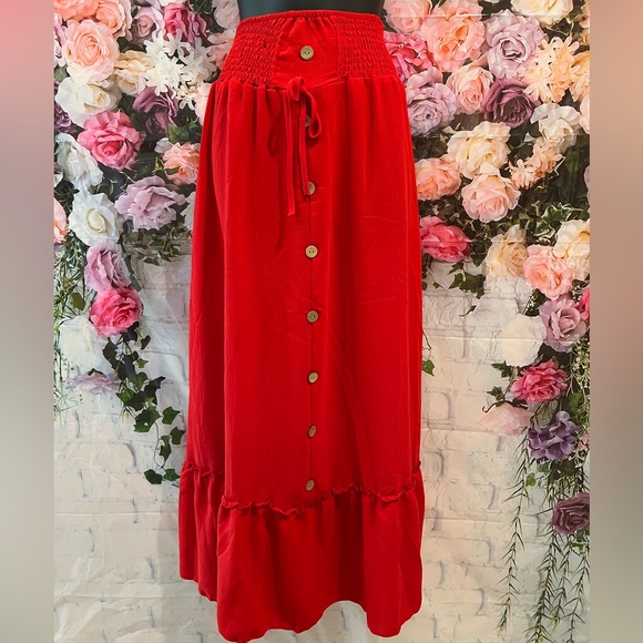Red Button-Down Maxi Skirt - Picture 1 of 2